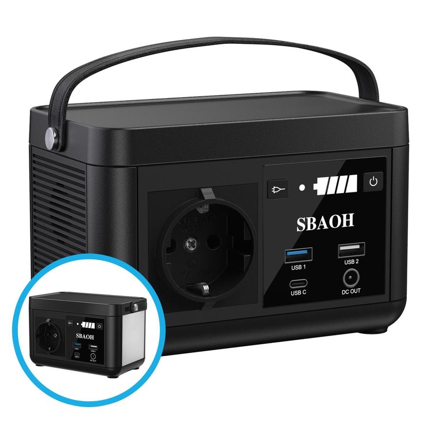 HKM-256403 Portable Power Station 120W 88.8Wh with Quick Charge, 230V AC Outlets, DC Ports, and LED Flashlight