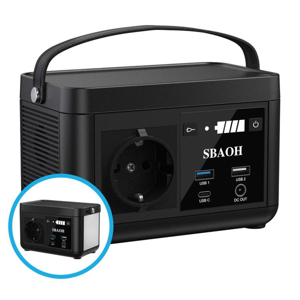 HKM-256403 Portable Power Station 120W 88.8Wh with Quick Charge, 230V AC Outlets, DC Ports, and LED Flashlight