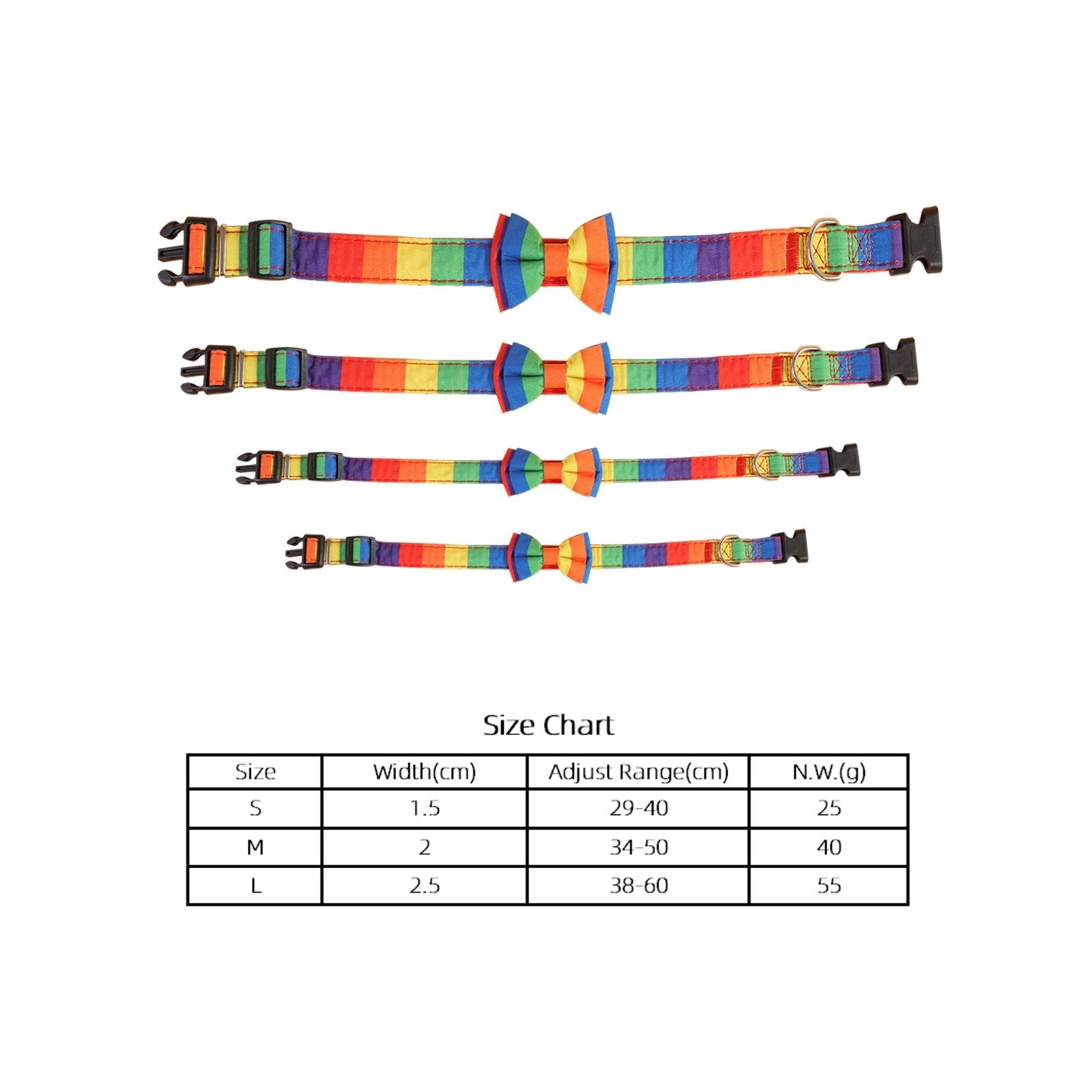 HKM-2564669 Rainbow Bow Tie Pet Collar for Cats and Dogs, Leisure Style, Multiple Sizes Available