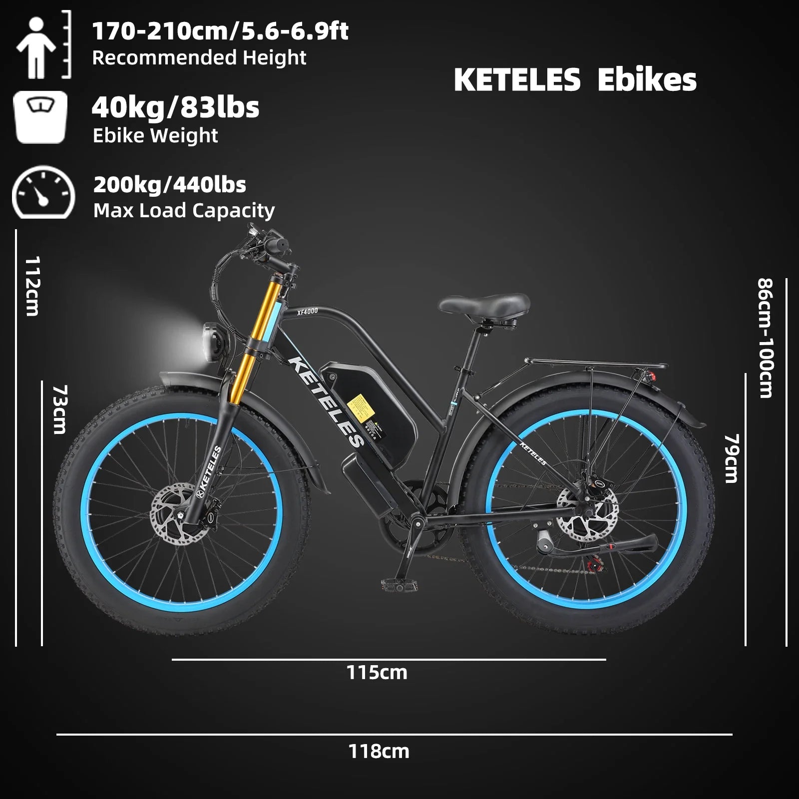 HKM-256659 KETELES XF4000 Adult Electric Bicycle with Full Suspension Frame, 26 Inch Wheel, 23Ah Battery, 48V 2000W Motor