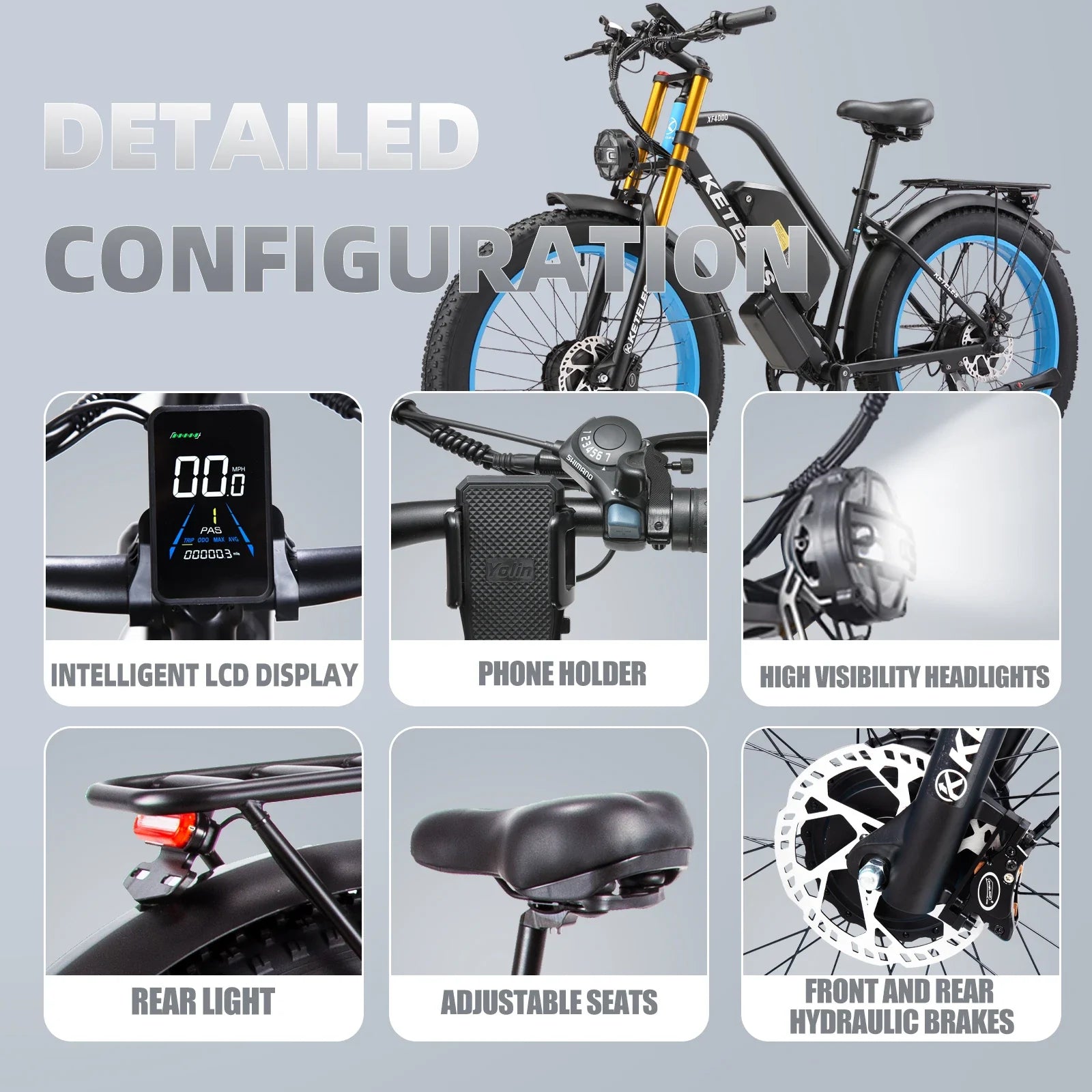 HKM-256659 KETELES XF4000 Adult Electric Bicycle with Full Suspension Frame, 26 Inch Wheel, 23Ah Battery, 48V 2000W Motor