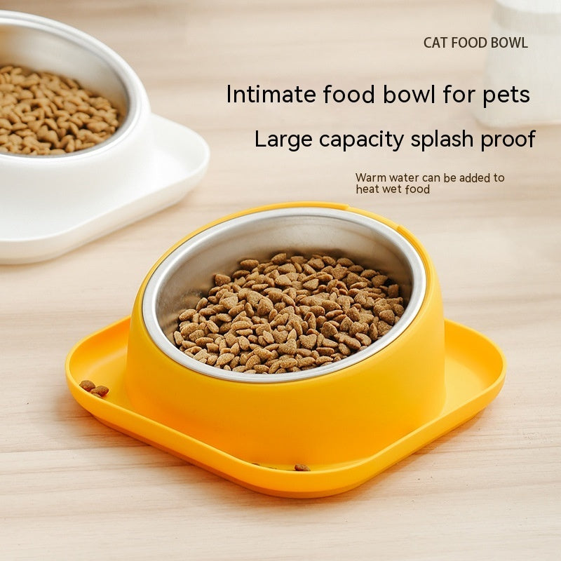 HKM-2566845 Oblique Cat and Dog Food Bowl - Anti-Tumble Design in White, Yellow, and Orange