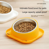 HKM-2566845 Oblique Cat and Dog Food Bowl - Anti-Tumble Design in White, Yellow, and Orange