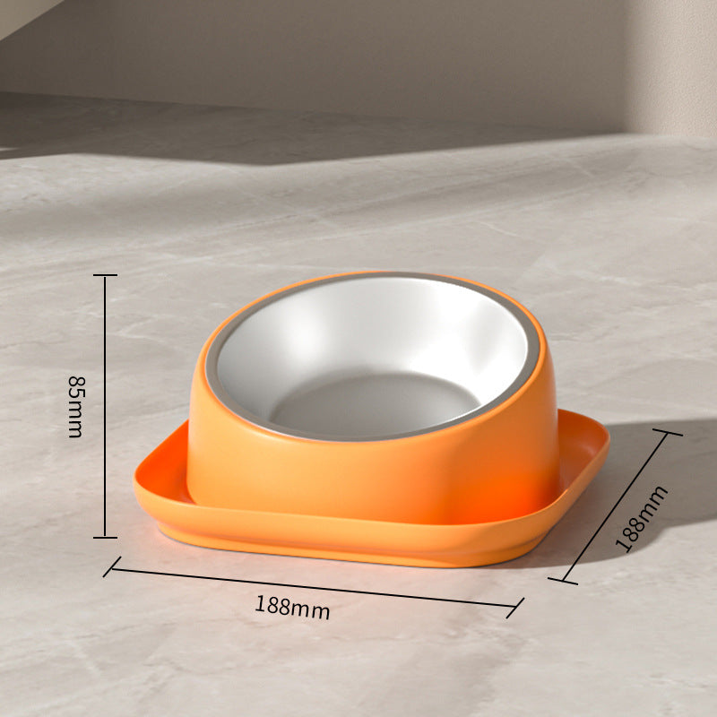 HKM-2566845 Oblique Cat and Dog Food Bowl - Anti-Tumble Design in White, Yellow, and Orange