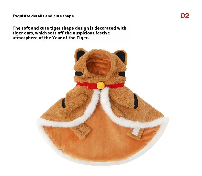 HKM-2567229 Cozy Tiger Spot Thickened Plush Cloak for Small Dogs