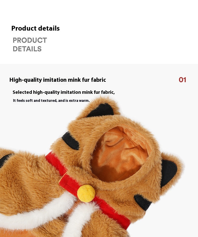 HKM-2567229 Cozy Tiger Spot Thickened Plush Cloak for Small Dogs