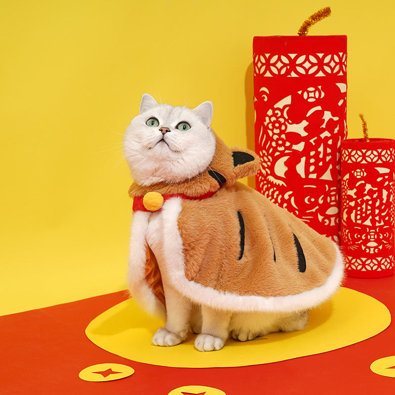 HKM-2567229 Cozy Tiger Spot Thickened Plush Cloak for Small Dogs