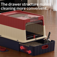 HKM-2568125 Extra-Large Enclosed Cat Litter Box with Cube Drawer and UV Sterilization in Off-White