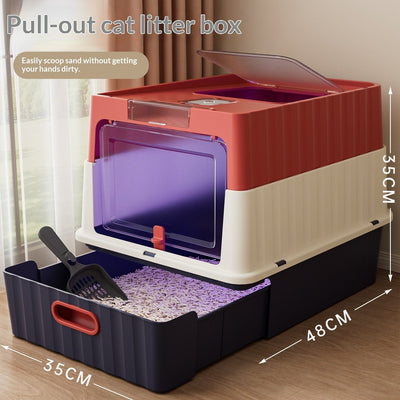 HKM-2568125 Extra-Large Enclosed Cat Litter Box with Cube Drawer and UV Sterilization in Off-White
