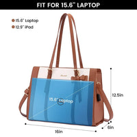 HKM-257043 15.6-inch Casual Shoulder Tote Handbag and Laptop Briefcase for Women, PU Leather, Ideal for Work and Business