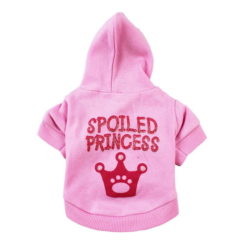 HKM-2570813 Pink Princess Hooded T-Shirt for Cats and Dogs, Cotton Material, Sizes XS-XL