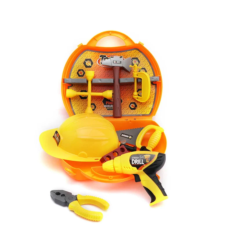HKM-257171 Building Bench Tool Set for Kids - Pretend Play Toolbox with Chainsaw and Garden Tools, Ages 2-7
