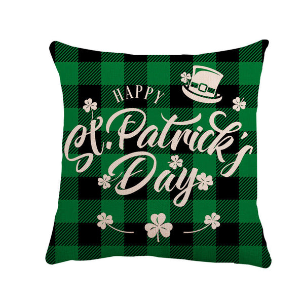 HKM-257171 St. Patrick's Day Linen Pillowcase with Striped Pattern for Car and Sofa, 45x45 cm