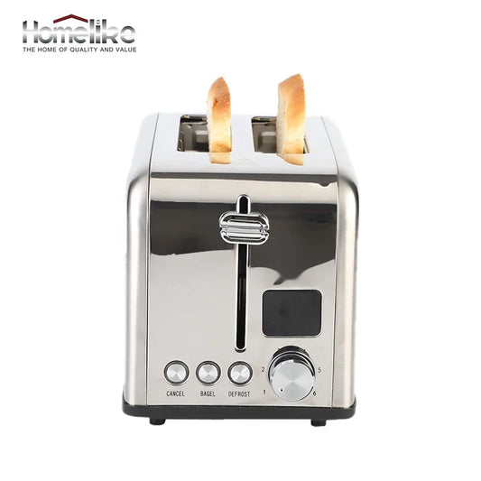 HKM-257235 Stainless Steel 2-Slice Automatic Pop-Up Bread Toaster with LED Display
