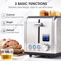 HKM-257235 Stainless Steel 2-Slice Automatic Pop-Up Bread Toaster with LED Display