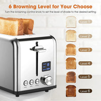 HKM-257235 Stainless Steel 2-Slice Automatic Pop-Up Bread Toaster with LED Display