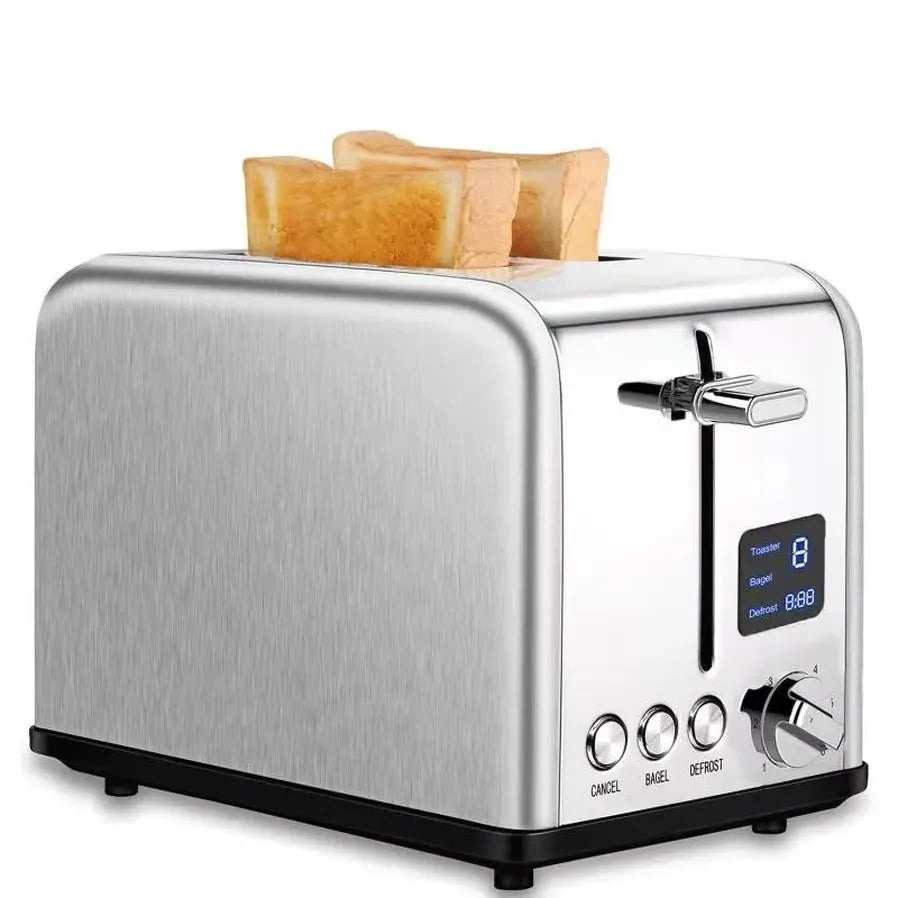 HKM-257235 Stainless Steel 2-Slice Automatic Pop-Up Bread Toaster with LED Display