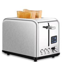 HKM-257235 Stainless Steel 2-Slice Automatic Pop-Up Bread Toaster with LED Display