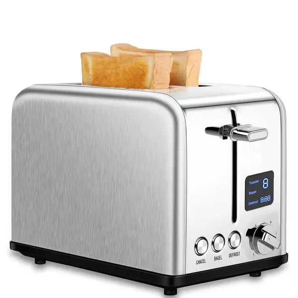 HKM-257235 Stainless Steel 2-Slice Automatic Pop-Up Bread Toaster with LED Display