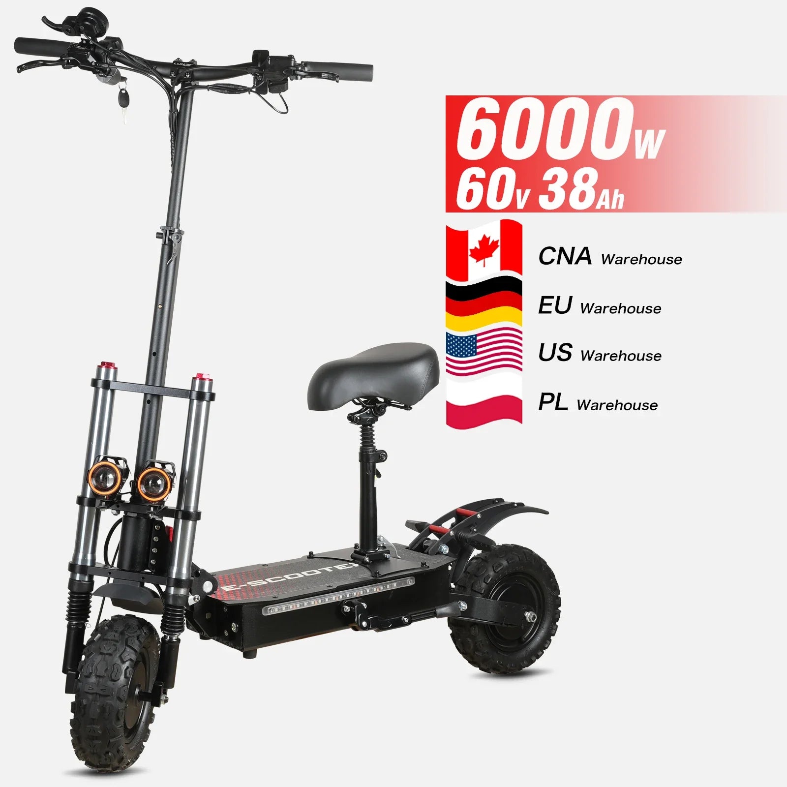 HKM-257363 6000W Dual Motor Off-Road Electric Scooter, 60V 38Ah, 90-100KM Range, Foldable, 200KG Load Capacity