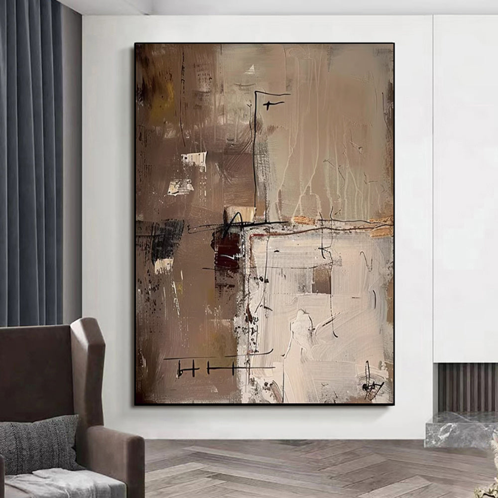 HKM-257427 Handmade Abstract Oil Painting Canvas Wall Art for Living Room - Modern Brown Texture Unstretched