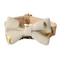 HKM-2574397 Cream Velvet Dog Collar Set with Leash and Bow Accessories in Multiple Sizes
