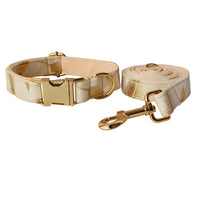 HKM-2574397 Cream Velvet Dog Collar Set with Leash and Bow Accessories in Multiple Sizes