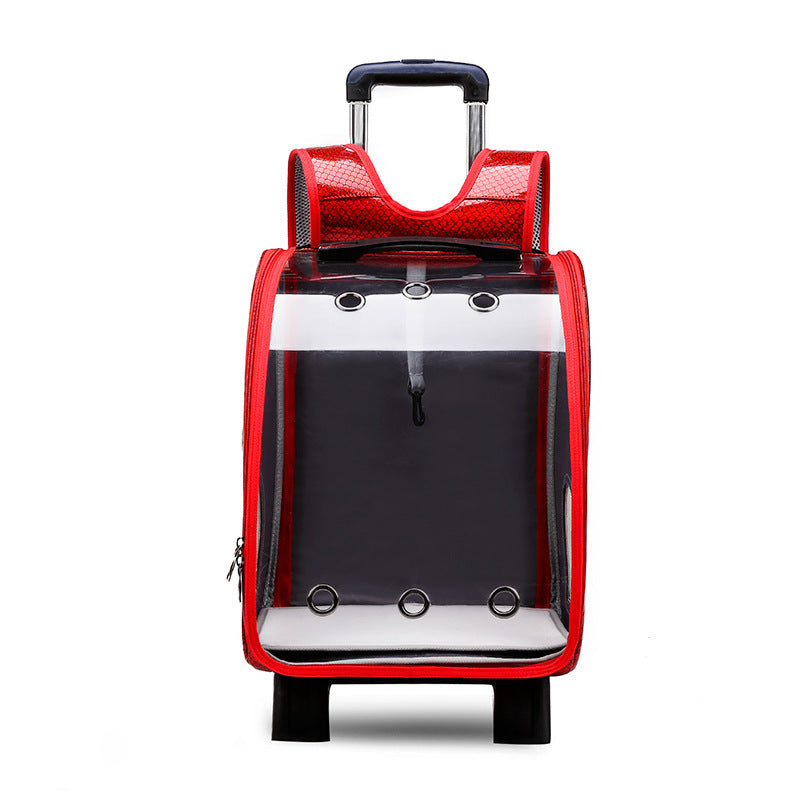 HKM-2574653 Transparent Folding Pet Trolley Diaper Bag for Small Dogs and Cats, Medium Soft PU PC and Oxford Cloth