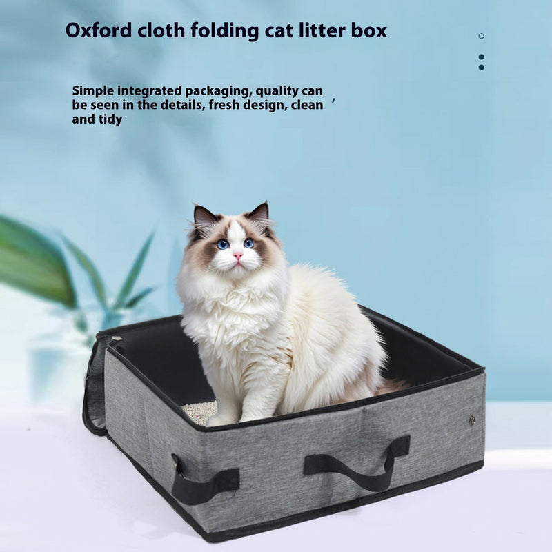 HKM-2576061 Foldable Cat Toilet, Portable Mobile Cat Litter Box, Grey & Black Oxford Cloth Design, 40x30x14cm