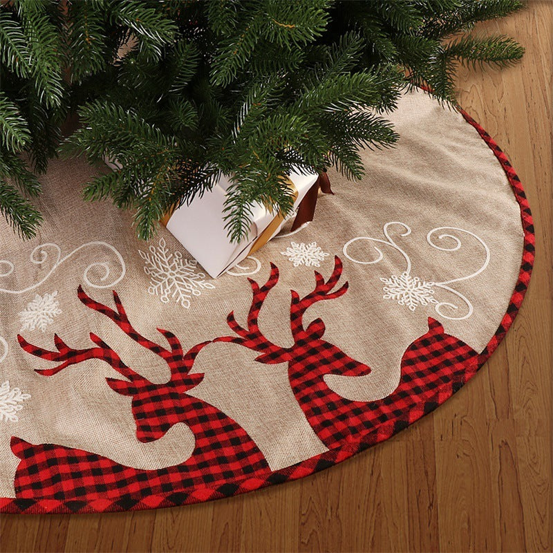 HKM-257619 Linen Plaid Christmas Tree Skirt - 32-Inch & 48-Inch Sizes Available
