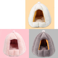 HKM-2576445 Cozy Enclosed Cat Litter Box with Warm Fabric Design in White, Pink, and Grey