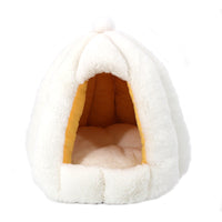 HKM-2576445 Cozy Enclosed Cat Litter Box with Warm Fabric Design in White, Pink, and Grey