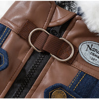 HKM-2576957 Denim & Leather Pet Jacket with Faux Fur Collar for Winter Warmth and Style