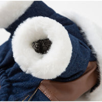 HKM-2576957 Denim & Leather Pet Jacket with Faux Fur Collar for Winter Warmth and Style