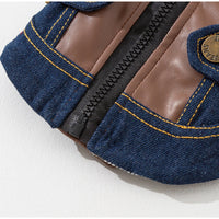 HKM-2576957 Denim & Leather Pet Jacket with Faux Fur Collar for Winter Warmth and Style