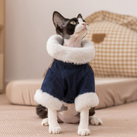 HKM-2576957 Denim & Leather Pet Jacket with Faux Fur Collar for Winter Warmth and Style