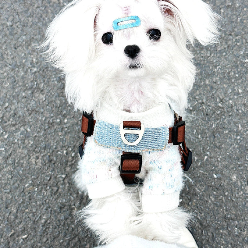 HKM-2577981 Vest Style Dog Harness with Traction Rope for Small to Medium Dogs, Nylon Anti-Bite Design in H03 Brown Color
