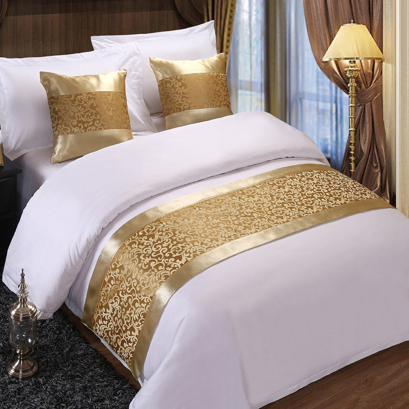 HKM-257811 Modern Chinese Luxury Gold Bed Cover Set with Cushion and Pillow Cases