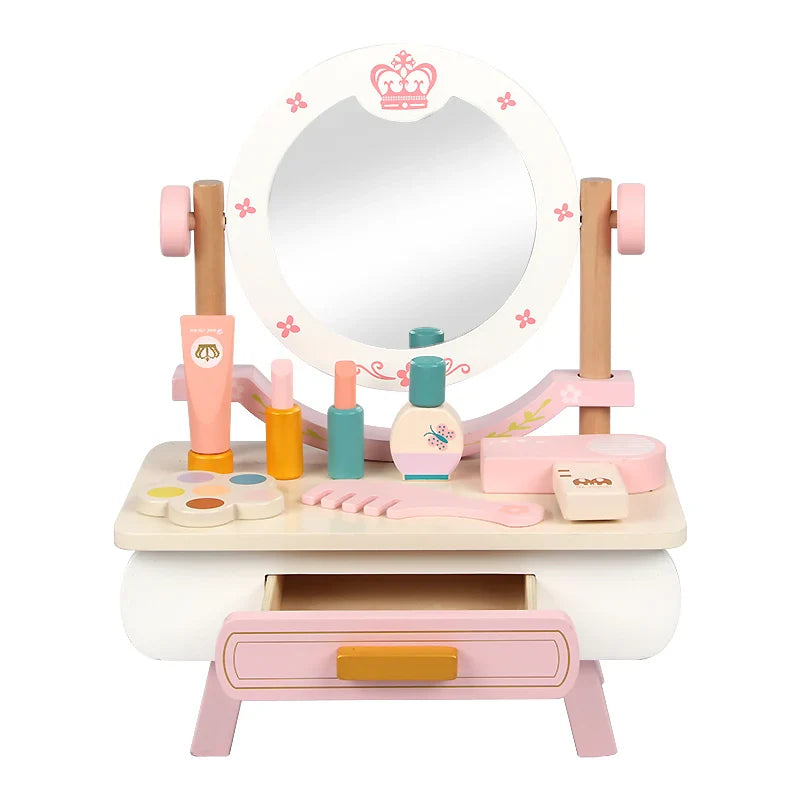HKM-257939 Wooden Makeup Dressing Table Set for Pretend Play – Fashion Princess Girls Toy