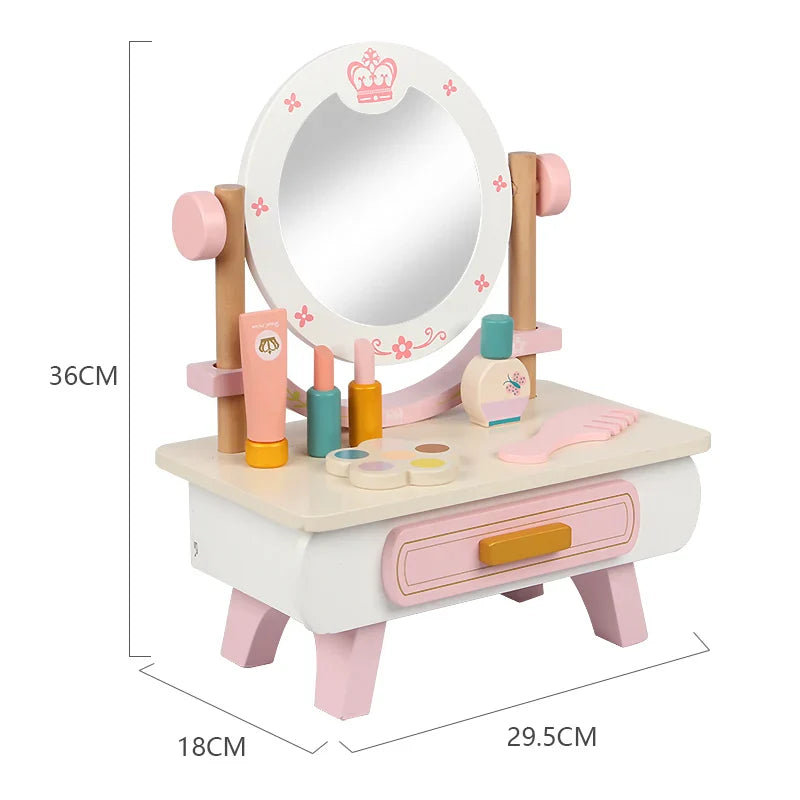 HKM-257939 Wooden Makeup Dressing Table Set for Pretend Play – Fashion Princess Girls Toy