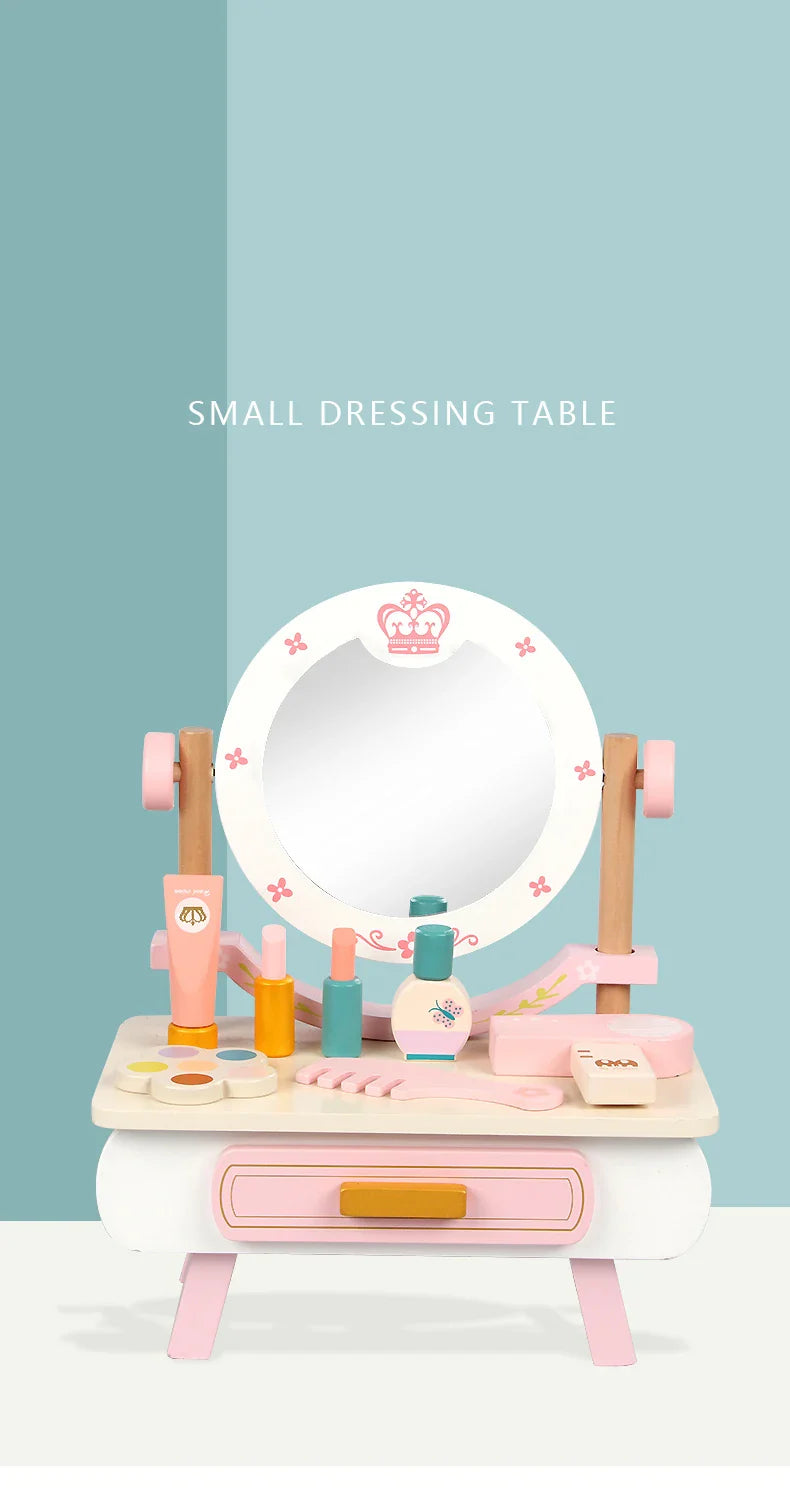 HKM-257939 Wooden Makeup Dressing Table Set for Pretend Play – Fashion Princess Girls Toy