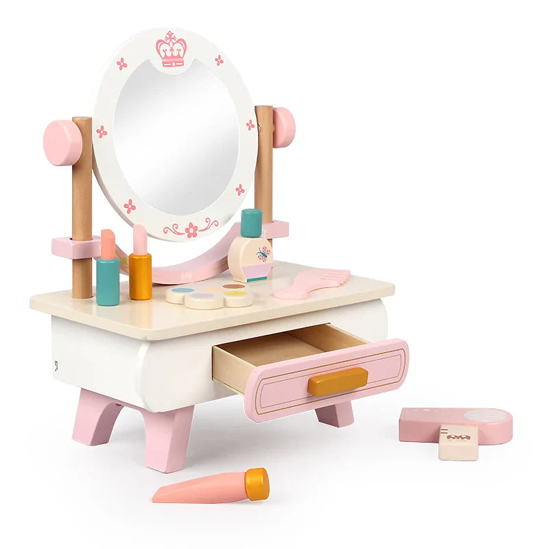 HKM-257939 Wooden Makeup Dressing Table Set for Pretend Play – Fashion Princess Girls Toy
