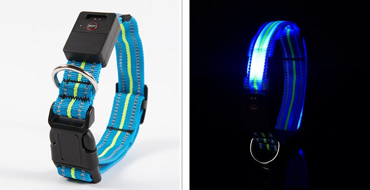 HKM-2580157 Waterproof Fiber Optic Magnetic Charging Pet Collar with Reflective Safety Modes