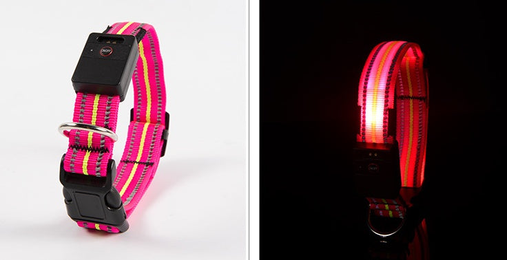 HKM-2580157 Waterproof Fiber Optic Magnetic Charging Pet Collar with Reflective Safety Modes