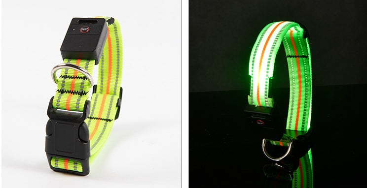 HKM-2580157 Waterproof Fiber Optic Magnetic Charging Pet Collar with Reflective Safety Modes