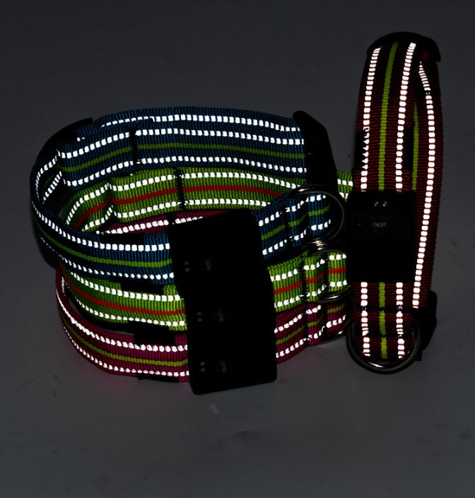 HKM-2580157 Waterproof Fiber Optic Magnetic Charging Pet Collar with Reflective Safety Modes