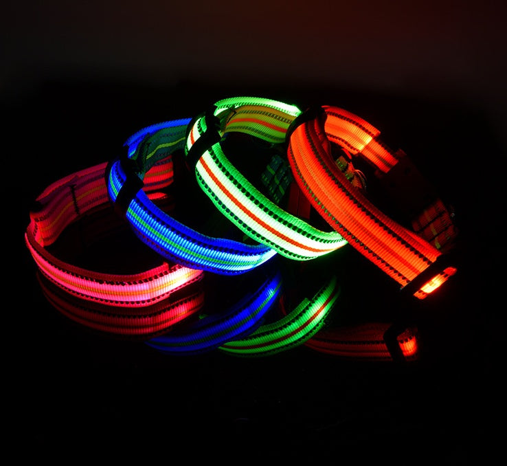 HKM-2580157 Waterproof Fiber Optic Magnetic Charging Pet Collar with Reflective Safety Modes