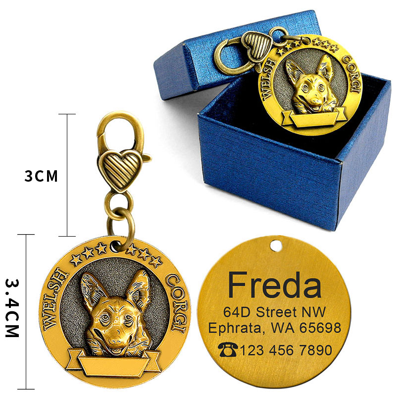 HKM-2580797 Custom Engraved Metal Dog ID Tag with Anti-Lost Features, Fits 18 Breeds