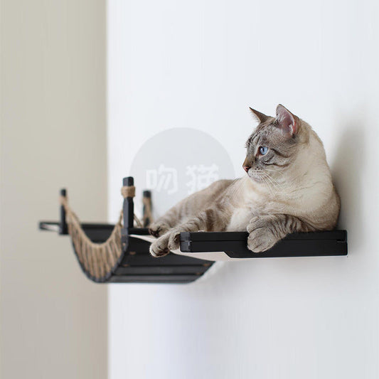 HKM-2581437 Cat Suspension Bridge Rope Ladder - Soft Hemp Rope Wooden Frame for Wall Climbing Pets