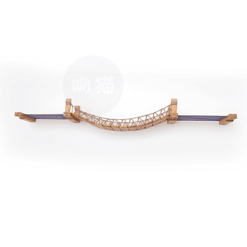 HKM-2581437 Cat Suspension Bridge Rope Ladder - Soft Hemp Rope Wooden Frame for Wall Climbing Pets